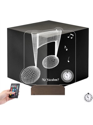 Luvivia Müzisyen Hediye Müzik Nota Kişiye Özel Metal Saatli 3D Lamba - Masa Gece Lambası