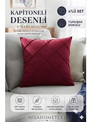 Nisahometeks 4 Adet Bordo Yumuşak Dokulu Salon Kırlent Kılıfı & Yastık Kılıfı 43 x 43 cm (Fermuarlı )