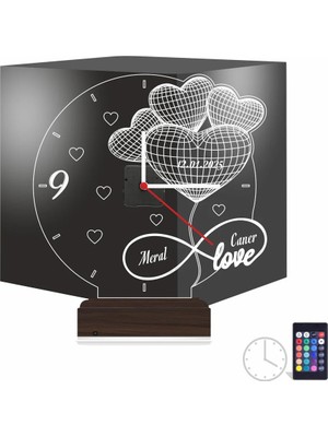 Luvivia Sevgiliye Hediye Kalp Sonsuzluk Yıldönümü V2 Kişiye Özel Saatli 3D Lamba - Masa Gece Lambası