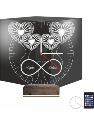 Luvivia Sevgiliye Hediye Kalp Sonsuzluk Yıldönümü V3 Kişiye Özel Saatli 3D Lamba - Masa Gece Lambası