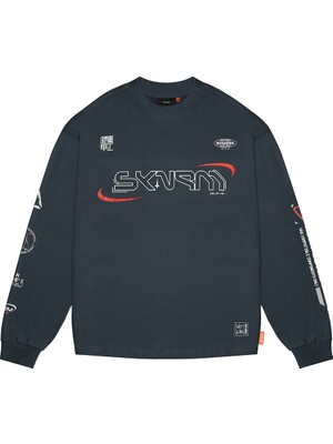 Skinarma Neptune Uzun Kollu Oversize Unisex Bisiklet Yaka Lacivert Sweatshirt Medium