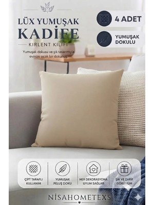 Nisahometeks 4 Adet Bej Yumuşak Dokulu Kadife Salon Kırlent Kılıfı & Yastık Kılıfı 45 x 45 cm (Fermuarlı )