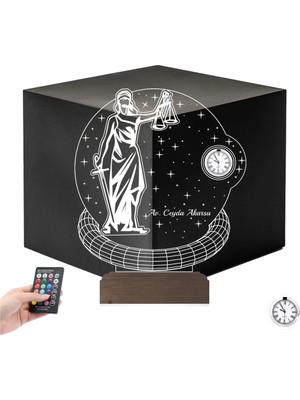 Luvivia Avukata Hediye Hukuk Terazi Adalet Kadın Kişiye Özel Metal Saatli 3D Lamba - Masa Gece Lambası