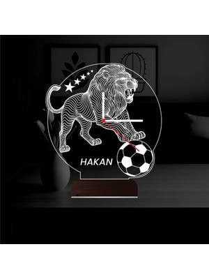 Luvivia Aslan Futbol Taraftar Özel Saatli 3D Lamba - Masa Gece Lambası
