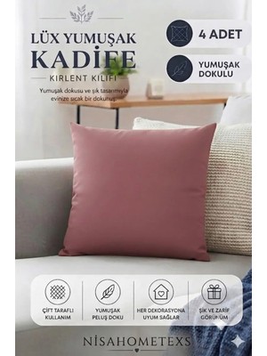 Nisahometeks 4 Adet Pembe Yumuşak Dokulu Kadife Salon Kırlent Kılıfı & Yastık Kılıfı 45 x 45 cm (Fermuarlı )