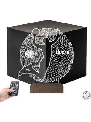 Luvivia Basketbol Basket Topu Kişiye Özel Metal Saatli 3D Lamba - Masa Gece Lambası