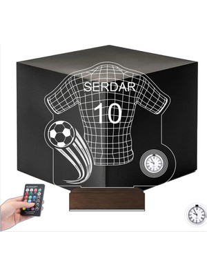 Luvivia Futbolcu Hediye Forma Top Kişiye Özel Metal Saatli 3D Lamba - Masa Gece Lambası