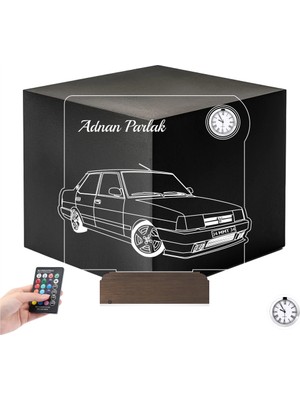 Luvivia Klasik Araba Fiat Tofaş Tofaşk Doğan Şahin Kişiye Özel Metal Saatli 3D Lamba - Masa Gece Lambası