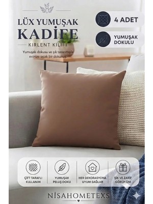 Nisahometeks 4 Adet Kahverengi Yumuşak Dokulu Kadife Salon Kırlent Kılıfı & Yastık Kılıfı 45 x 45 cm (Fermuarlı )