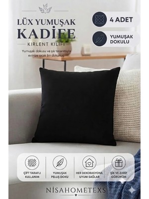 Nisahometeks 4 Adet Siyah Yumuşak Dokulu Kadife Salon Kırlent Kılıfı & Yastık Kılıfı 45 x 45 cm (Fermuarlı )