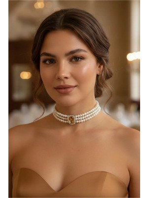 BB Bridal Boutique Cam Incili Gümüş Kaplama Taşlı Tasma Choker Baget Kolye Özel Tasarım Kolye Renkli Choker Kolye