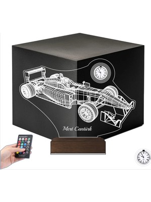 Luvivia Formula 1 F1 Yarış Arabası Kişiye Özel Metal Saatli 3D Lamba - Masa Gece Lambası