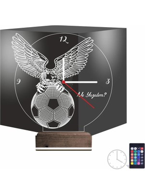 Luvivia Kartal Futbol Taraftar Kişiye Özel Saatli 3D Lamba - Masa Gece Lambası