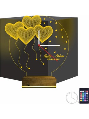 Luvivia Kalp Sevgiliye Hediye V1 Kişiye Özel Saatli 3D Lamba - Masa Gece Lambası