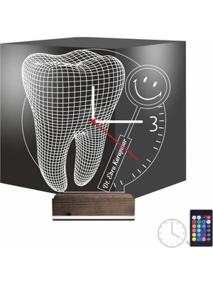 Luvivia Smile Diş Doktoru Dentist Kişiye Özel Saatli 3D Lamba - Masa Gece Lambası