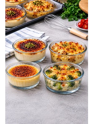 iselahome Sarry Isıya Dayanıklı Cam Fırın Kasesi,sufle ve Kek Kalıbı,çerezlik ,dondurma Kasesi,kahvaltılık Seti,fırın Kalıbı 6 Adet