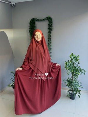 Yüsra Collection Tesettür Ayrobin Elbise ve Uzun Boy 3 Katlı Sufle 2'li Takım