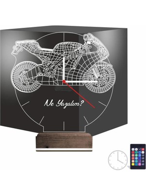 Luvivia Motorsiklet Motor V1 Kişiye Özel Saatli 3D Lamba - Masa Gece Lambası
