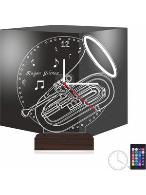 Luvivia Baritone Enstrüman Müzik Nota Kişiye Özel Saatli 3D Lamba - Masa Gece Lambası