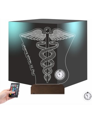 Luvivia Doktor Hediye Tıp Logo Tasarım Kişiye Özel Metal Saatli 3D Lamba - Masa Gece Lambası