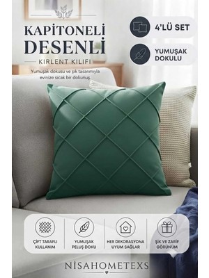 Nisahometeks 4 Adet Yeşil Yumuşak Dokulu Salon Kırlent Kılıfı & Yastık Kılıfı 43 x 43 cm (Fermuarlı )