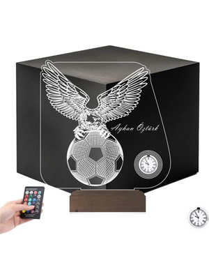 Luvivia Kartal Top Futbol Futbolcu Hediye Taraftar Kişiye Özel Metal Saatli 3D Lamba - Masa Gece Lambası