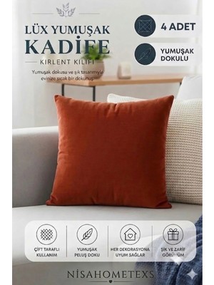 Nisahometeks 4 Adet Kiremit Yumuşak Dokulu Kadife Salon Kırlent Kılıfı & Yastık Kılıfı 45 x 45 cm (Fermuarlı )