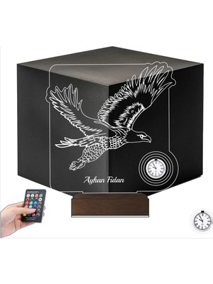 Luvivia Kara Kartal Futbol Taraftar Hediye Kişiye Özel Metal Saatli 3D Lamba - Masa Gece Lambası