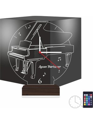 Luvivia Piyano Kişiye Özel Saatli 3D Lamba - Masa Gece Lambası