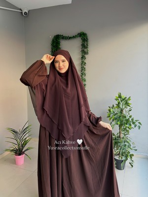 Yüsra Collection Tesettür Ayrobin Elbise ve Uzun Boy 3 Katlı Sufle 2'li Takım