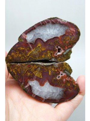 Healcrystal Karadeniz Tüy Agatı Çifti - Canlı Yanmış Turuncu ve Hardal Sarısı Yosun Agatı ile Taşlı, 297G