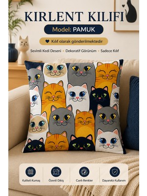 Pamuk Kedi Desenli - Yumuşacık Kırlent Kılıfı