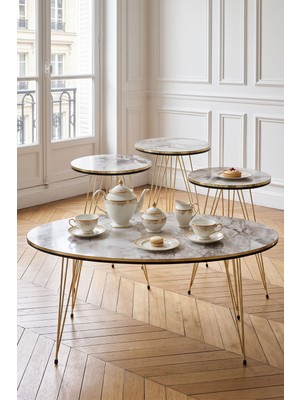 Hobibahçem Gold Tel 4'lü Sehpa Seti Efes Beyaz