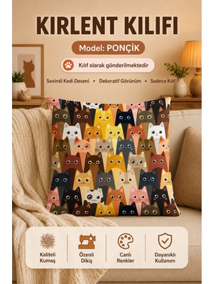 Ponçik Kedi Desenli - Yumuşacık Kırlent Kılıfı