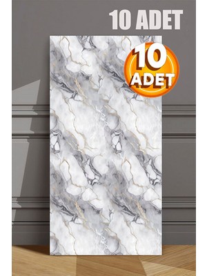 BienHome 10 Adet, 30X60 cm Açık Gri Damar Mermer Desenli Kendinden Yapışkanlı Mutfak Banyo Wc Kaplama Pvc Panel M81