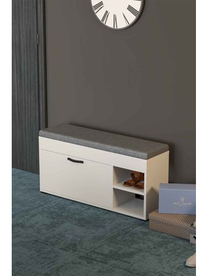 Bezos Puflu Ayakkabılık Bench Beyaz 90 cm