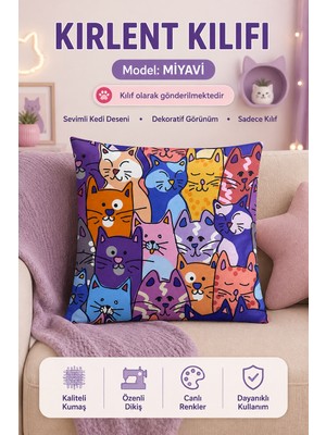 Miyavi Kedi Desenli - Yumuşacık Kırlent Kılıfı