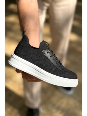 Zerenyus ZRK-X116 Yüksek Kalite Siyah Beyaz Bağcıklı Triko Erkek Sneaker