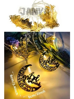 St. Morritz Ramazan Ayı Namaz Köşesi Metal Gold LED Pilli Kandil Dini Sembollü Süsleme Dekor Işığı LED Ambiyans