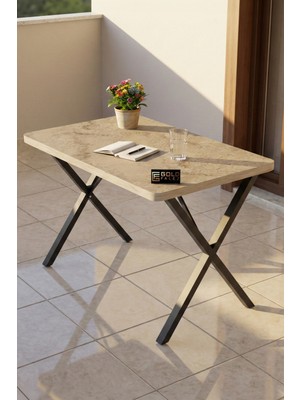 Bezos Mutfak Masası 110X70 cm Modern Ahşap Görünümlü Yemek Masası Ofis Bahçe Balkon Cafe Masa 9831 Travert