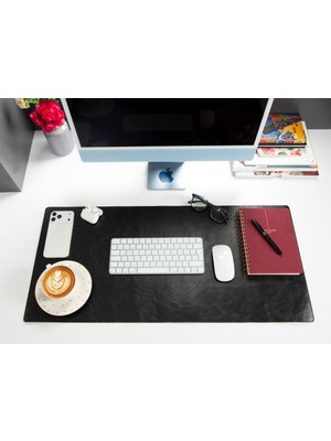 BloominBag Atelier 91 Noir Black Leather Desk Mat - Medium