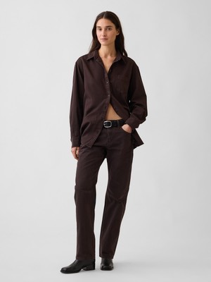 Gap Kadın Kahverengi Mid Rise Straight Taper Jean Pantolon