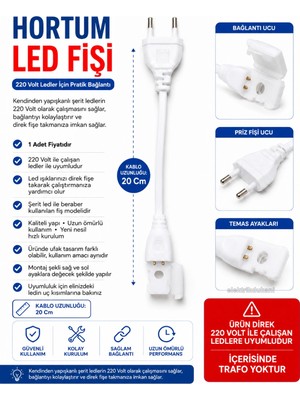 Belirtilmemiş Fişli Şerit LED Elektrik Enerji Alma Soketi 10 Çip 220V
