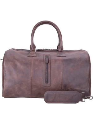 BloominBag Bloomvoyage Heritage Dark Oak Hakiki Deri Duffle Çanta -Unisex Seyahat & Hafta Sonu Çantası