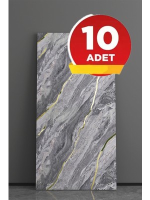 BienHome 10 Adet 30X60CM Açık Gri Altın Damar Mermer Görünüm Kendinden Yapışkanlı Banyo Pvc Duvar PANEL-M6008
