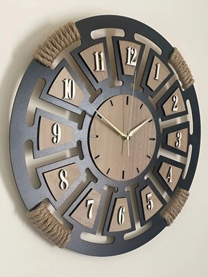 St. Morritz Lazer Kesim Dekoratif Ahşap Hasır Detaylı Askılı Sesiz Akar Duvar Saati 40X40