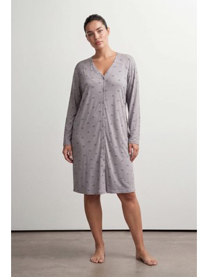Hays Kadın Plus Size Viskoz Uzun Kollu Gömlek Gecelik