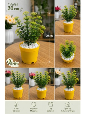 Veniv 20 cm Dekoratif Saksı + Yapay Bitki | Şık, Canlı Görünüm | Iç & Dış Mekâna Uygun