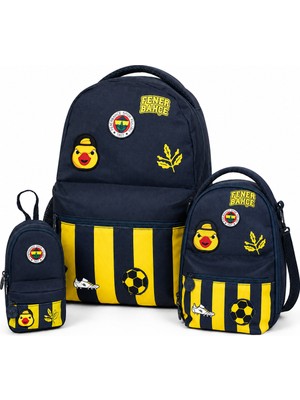 Fenerbahçe Lisanslı Sarı Lacivert 3'lü Okul Çantası Seti - Sırt Çantası, Beslenme Çantası ve Kalem Çantası