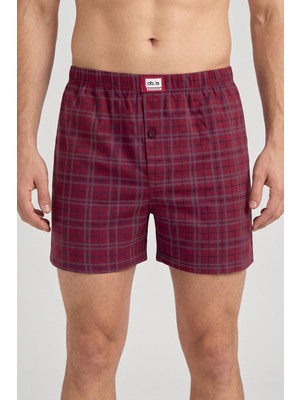 Obje Erkek Bordo Ekose Süprem Dar Kesim Boxer